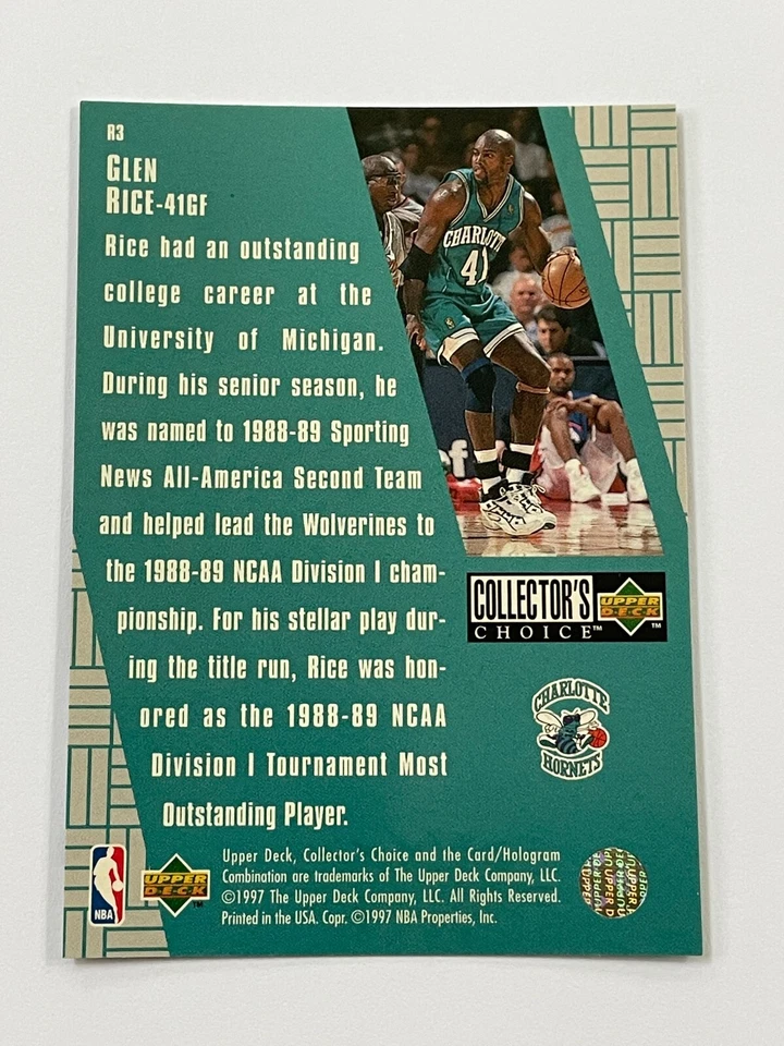 1997-98 Collector's Choice Basketball Crash Exchange #3 - Glen Rice - Hornets - Image 2 of 2