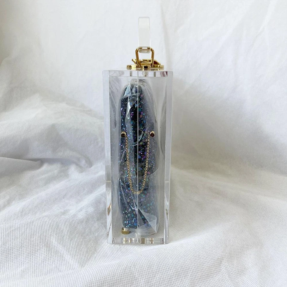 Charlotte Olympia clear acrylic box clutch + blue glittery zip pouch - Image 2 of 4