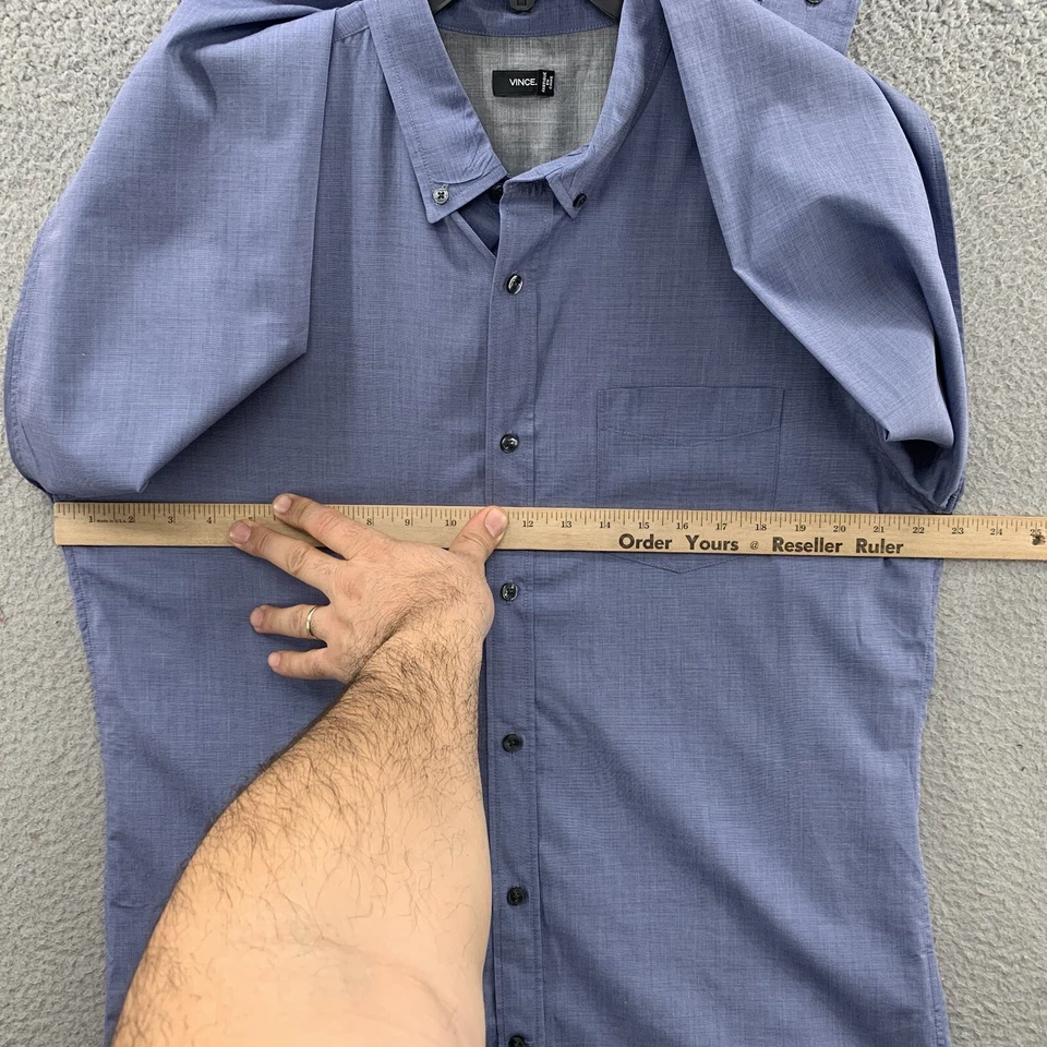Camisa Vince Para Hombre Talla Grande Azul Pin Rayas Abotonada Manga Larga 100% Algodón Foto 3 de 4