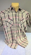 Vintage Ely Plains Western Pearl Snap Short Sleeve Shirt Tan Check Men's Large