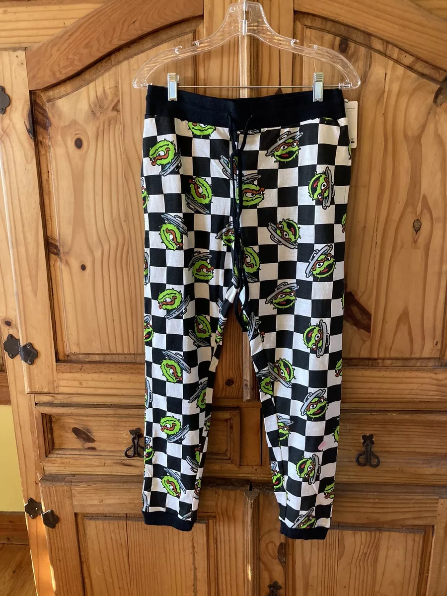 Mens Sesame Street Oscar Grouch Black Green Pajama Lounge Pants Size M NWT