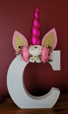 Large White Decorated Wooden Letter 'C' Baby Child's Room Decor WHITE PINK GOLD