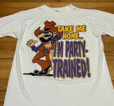 Vtg 90s Sun Sportswear Take Me Home I'm Party Trained Cowboy T-Shirt Size L