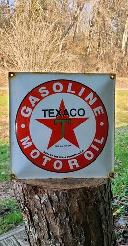 Texaco Gasoline Motor Oil Lube vintage gas pump porcelain sign