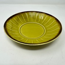 Vintage Japan Avacado Green Ceramic Ribbed Shallow Bowl MCM Retro  7.75 Inch
