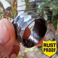 15mm Ultra Wide Raw Damascus Steel Men Hammered Ring Hand Forged Band Mens Thick