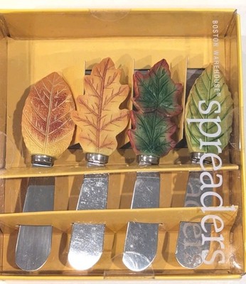 Boston Warehouse Set of 4 Spreaders Cheese Knife Knives Autumn Cornucopia Leaf