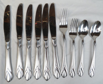 Hampton Silversmiths LILY FROSTED Stainless Flatware 6 Dinner Knives Spoon Fork