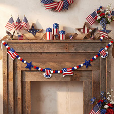 4 Ft Felt 4Th of July Garland 3D Red White Blue Patriotic Pom Ball Banner with F