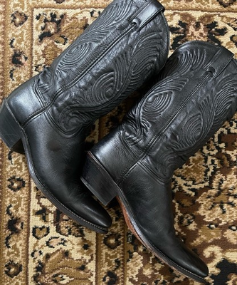 #ad Abilene Women#x27;s Black Leather Cowboy Boots Pointed Toe Western 9M $36.99