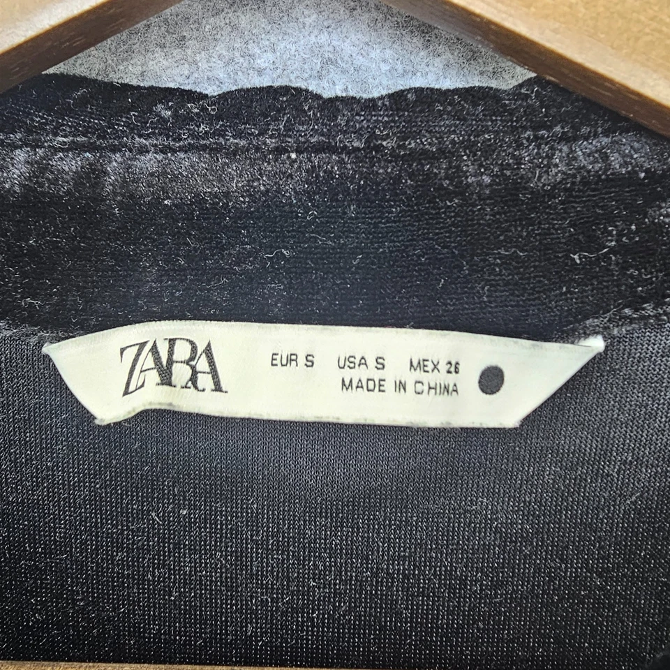 Velvet Mini Dress Womens S Black ZARA Rhinestone Studded Sparkly Party Y2K Glam - Image 3 of 4