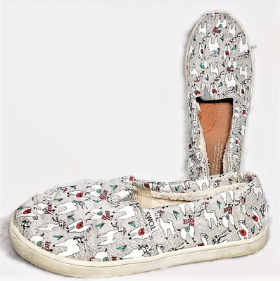 TOMS Alpaca Loafers Slip On Shoes Holiday Christmas Llamas sz 4-1/2 Girls 2.5