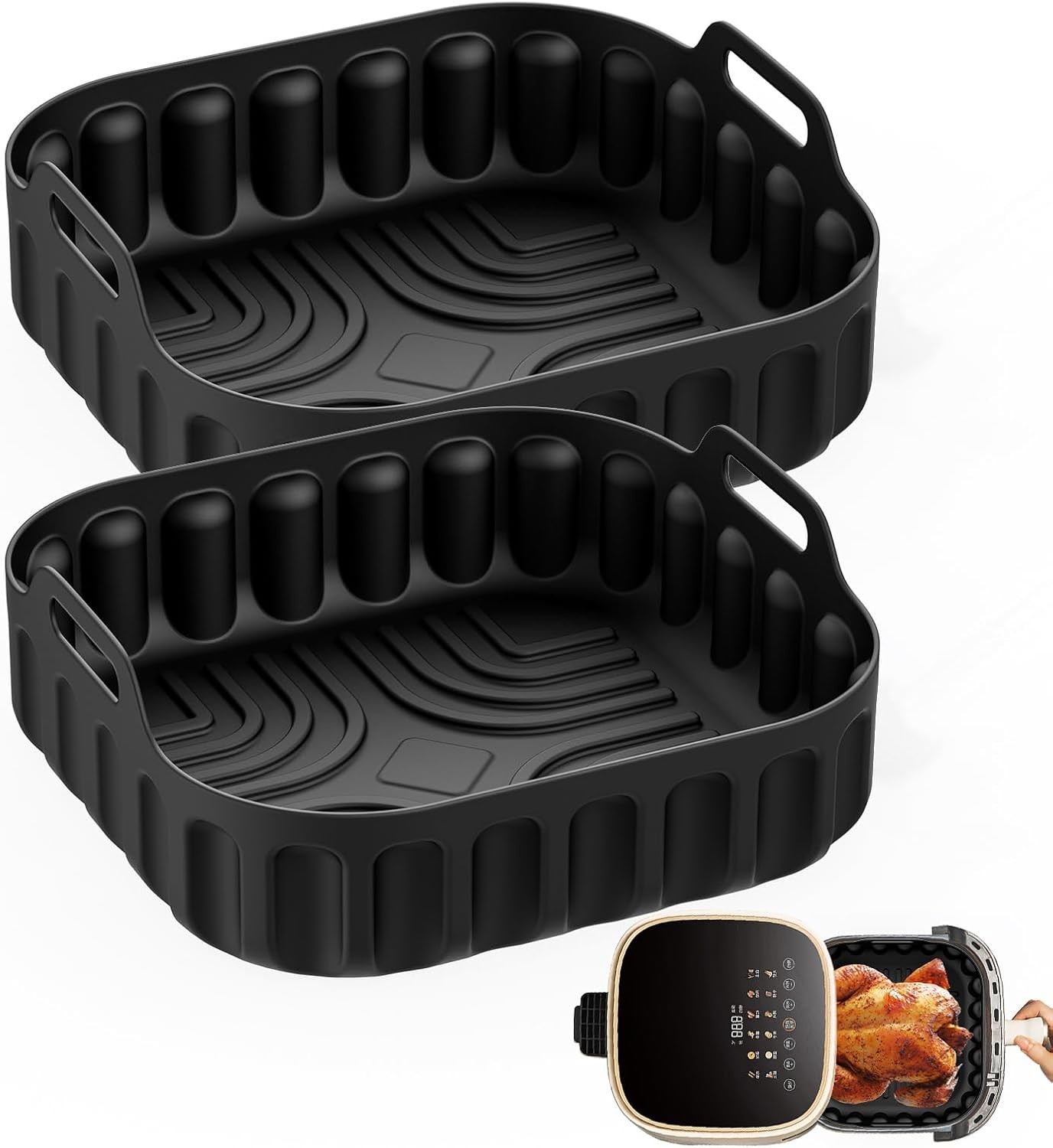 2 Pack Air Fryer Silicone Liners, Reusable Square Silicone Air Fryer Liner, Kit