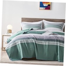 Full/Queen Quilt Bedding Set, White Grey and Full/Queen 3-Piece Set Green