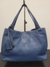 Tory Burch Leather Thea Tassel Tote Bag, Blue Pebble Leather, EUC No Charm 