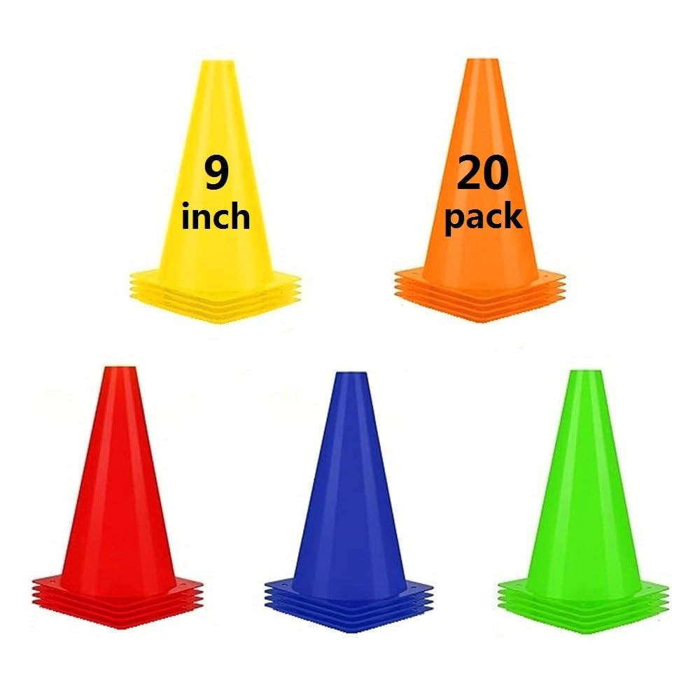 ANSLYQA Soccer Cones 9 Inch 20 Pack, Agility Training Sport Cone with Carry Bag
