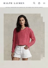 Polo Ralph Lauren aran-knit cotton v-neck sweater Women s Large Pink