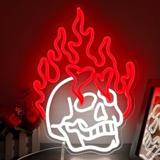 Skull Neon Signs for Bedroom Dimmable Neon Halloween Sign Skull A-SkullFire