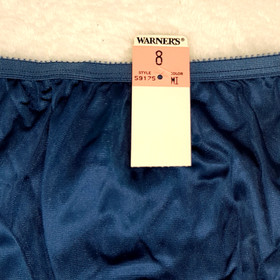Warners Panties Size 8 Navy Blue High Cut Shiny Satin Sissy Brief Panty Vtg NWT