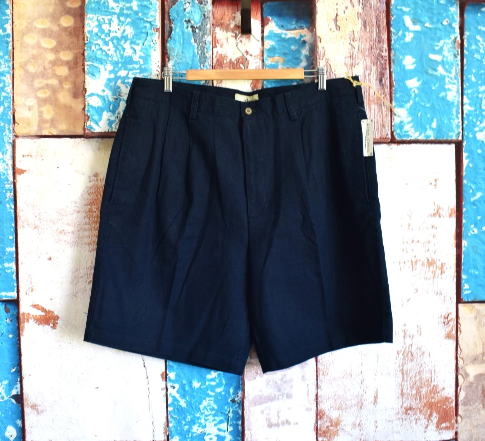 Men's Cubavera Casual Shorts Linen Blend Pleated 8" Inseam SIZE W38 Blue