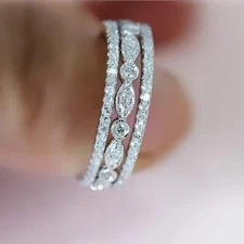 Art Deco Style Round Cut Lab Created Diamond Wedding Band 14K White Gold FN Ring
