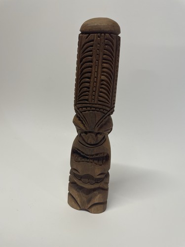 "Estatua tallada en madera Tiki hawaiana vintage de 12"" de alto"