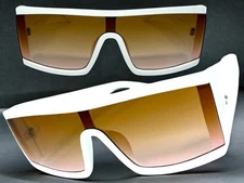 Exaggerated Modern Retro Futuristic Shield Party Raver DJ SUNGLASSES White Frame