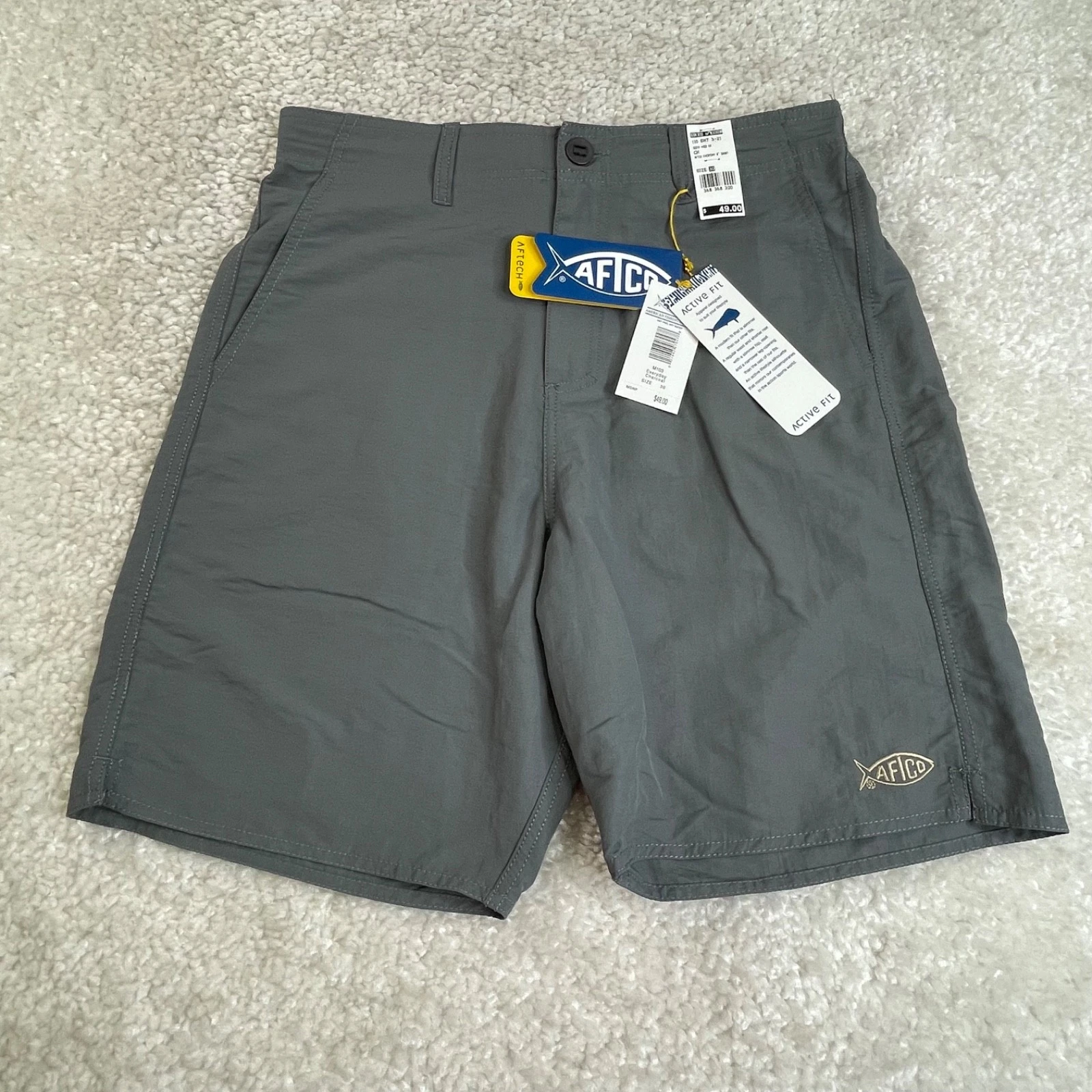 Aftco Shorts Mens 30 Gray Flat Front Chino Performance Wicking Everyday 8" Short