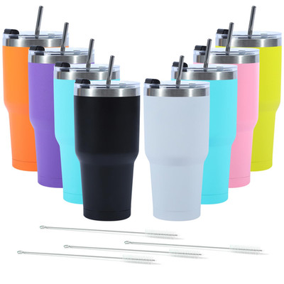 Gcvv 8 Pack 30Oz Insulated Tumbler Lids And Straw Stainless Steel Travel Coffee