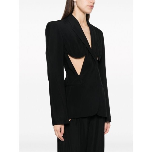 Mugler black wool blend cut-out structured blazer Size 38/ US 6 - Picture 2 of 15