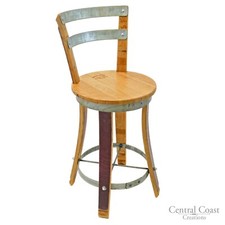 Wine Barrel Stool SWIVEL Top W/ Backrest 24" 26" 30" Sit Height Rustic Furniture