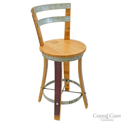 Wine Barrel Stool SWIVEL Top W/ Backrest 24'' 26'' 30'' Sit Height Rustic Furniture