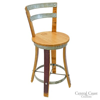 #ad #ad Wine Barrel Stool SWIVEL Top W Backrest 24quot; 26quot; 30quot; Sit Height Rustic Furniture $279.99
