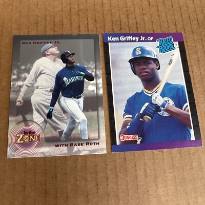 KEN GRIFFEY JR 1989 Donruss RC ROOKIE #33 (good) & 1995 Megacards ZONE #1 (e9)