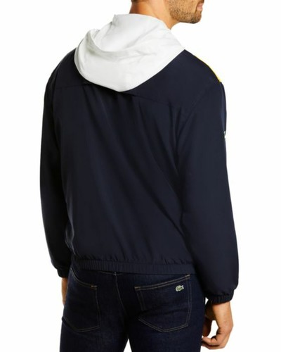 LACOSTE Navy Blue/Yellow/White Lightweight Colorblocked Hooded Jacket Sz 52/M/L - Picture 4 of 12