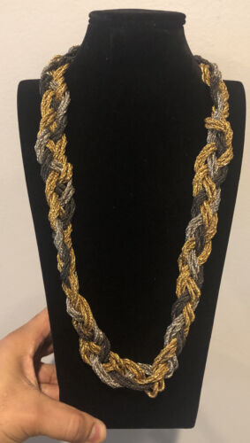 YSL Vintage Necklace Braided Chain Gold, metal and