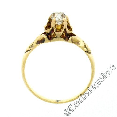 Antiker viktorianischer Verlobungsring 10 kt Gold GIA Old Mine Kissen Diamant Versprechen - Bild 6 von 11