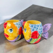 Tabletops Unlimited Dario Farrucci Vissen Fish Large Coffee Mug Cup Ceramic Set2
