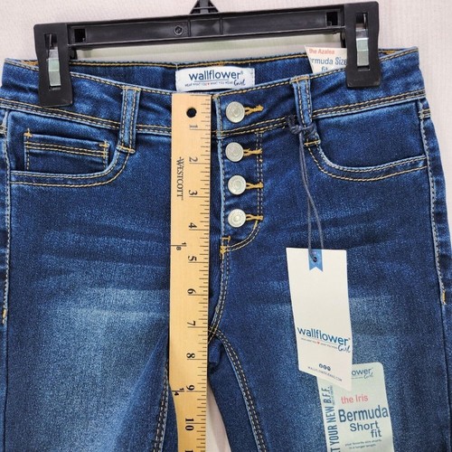 Pantalones cortos de jean Wallflower para niñas niños 8 puño enrollado azul bermudas cintura alta - Imagen 4 de 14