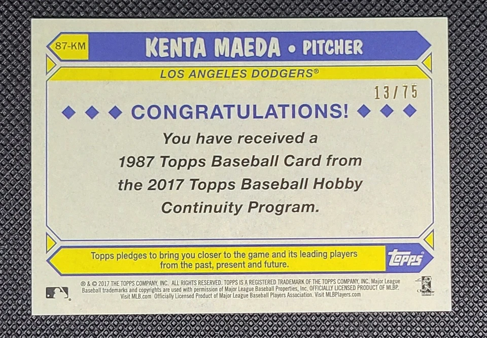 2017 Topps Silver Pack 1987 Design Chrome Orange /75 Kenta Maeda #87-KM - Image 2 of 2