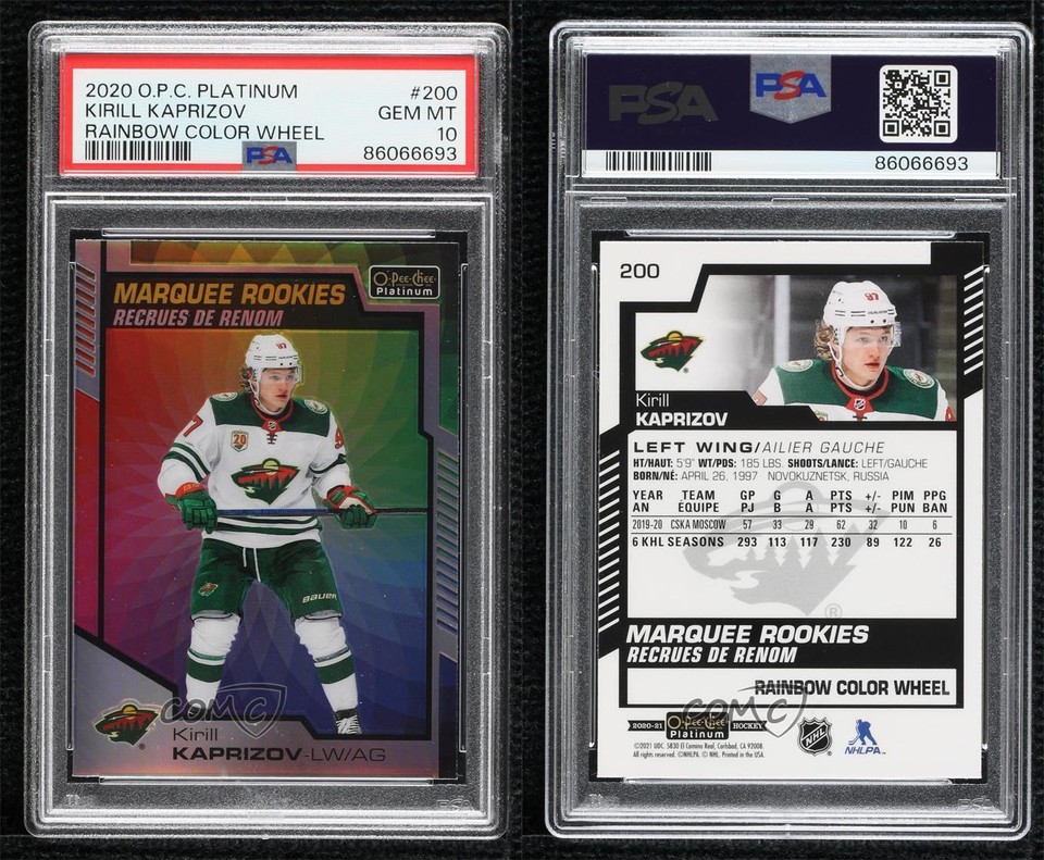 202021 OPeeChee Platinum Rainbow Color Wheel Kirill Kaprizov PSA 10