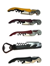 Corkscrew Doubled Hinged Waiters Wine Beer Bottle Opener Cutter LOT OF 5