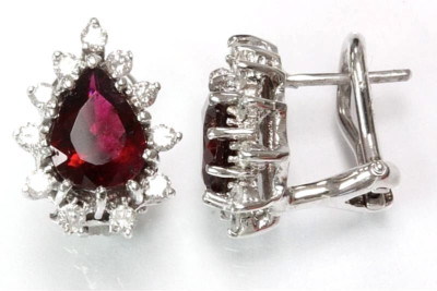 2,6 ctw natürlicher roter Granat & Diamant massiv 14k Weißgold Träne Halo Ohrringe