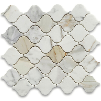 G892XP Calacatta Gold Calcutta Marble Arabesque Lantern Mosaic Tile Polished