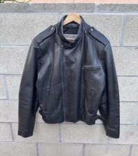 Vintage Black Leather Moto Jacket Heavyweight Open Road Men’s 42
