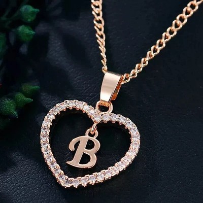 1Ct Round Cut Lab-Created Diamond ''K'' Letter Heart Pendant 14k Rose Gold Plated