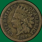 1860 Round Bust Indian Head Cent Very Good VG Coin, Scratched #40979