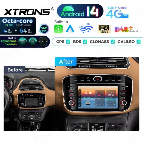 XTRONS 6,2" Autoradio Android 14 8-Core 4G+64GB GPS Gyroscope FIAT Punto 199++ - Bild 2 von 4