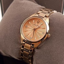 Women's Bulova Sutton 97P151 Rose Gold Dial Bracelet Stainless Quartz Watch