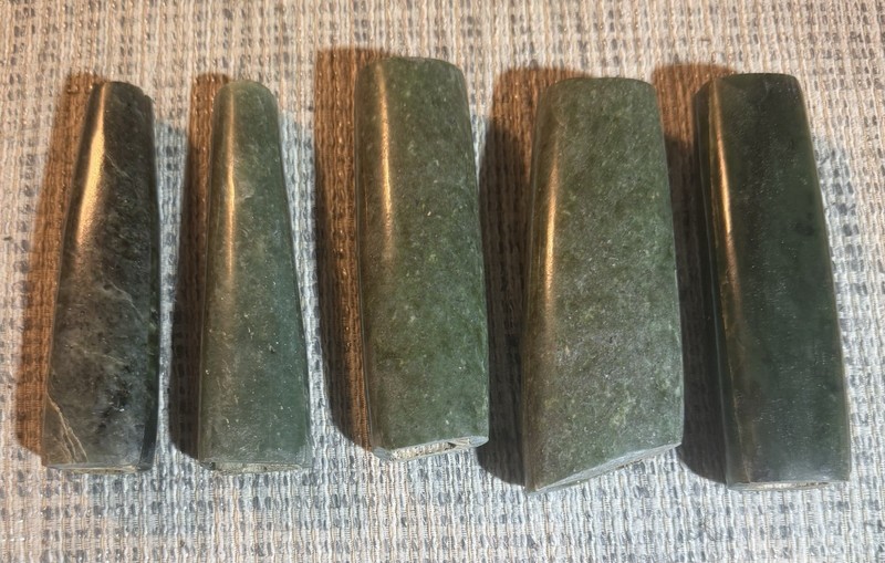 Five Green Jade Knife Or Sword Handles 558 grams Lot 2